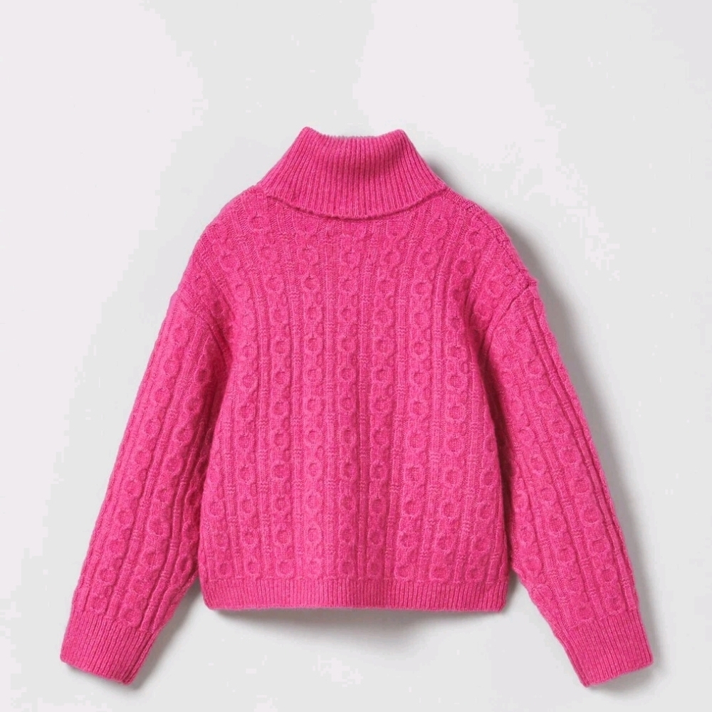 Zara Bright Pink Knit Turtleneck Sweater